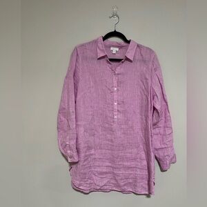 J. Jill Love Linen Purple Button Down Top Size Medium Tunic Length Lagenlook